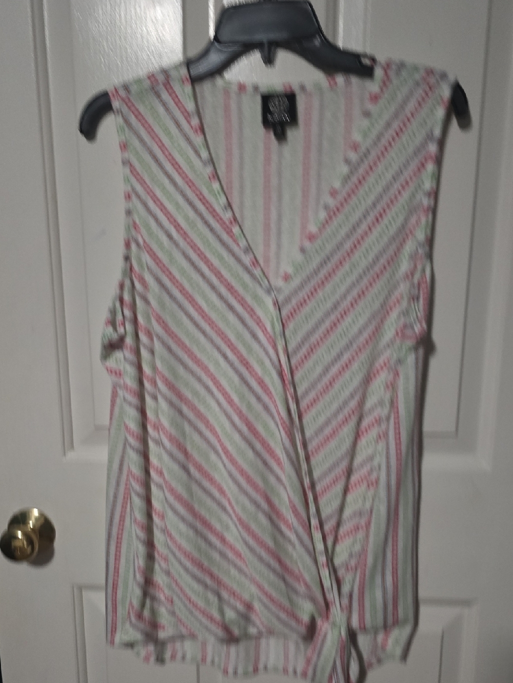 Striped Tie-Front Sleeveless Tank in Mint & Pink